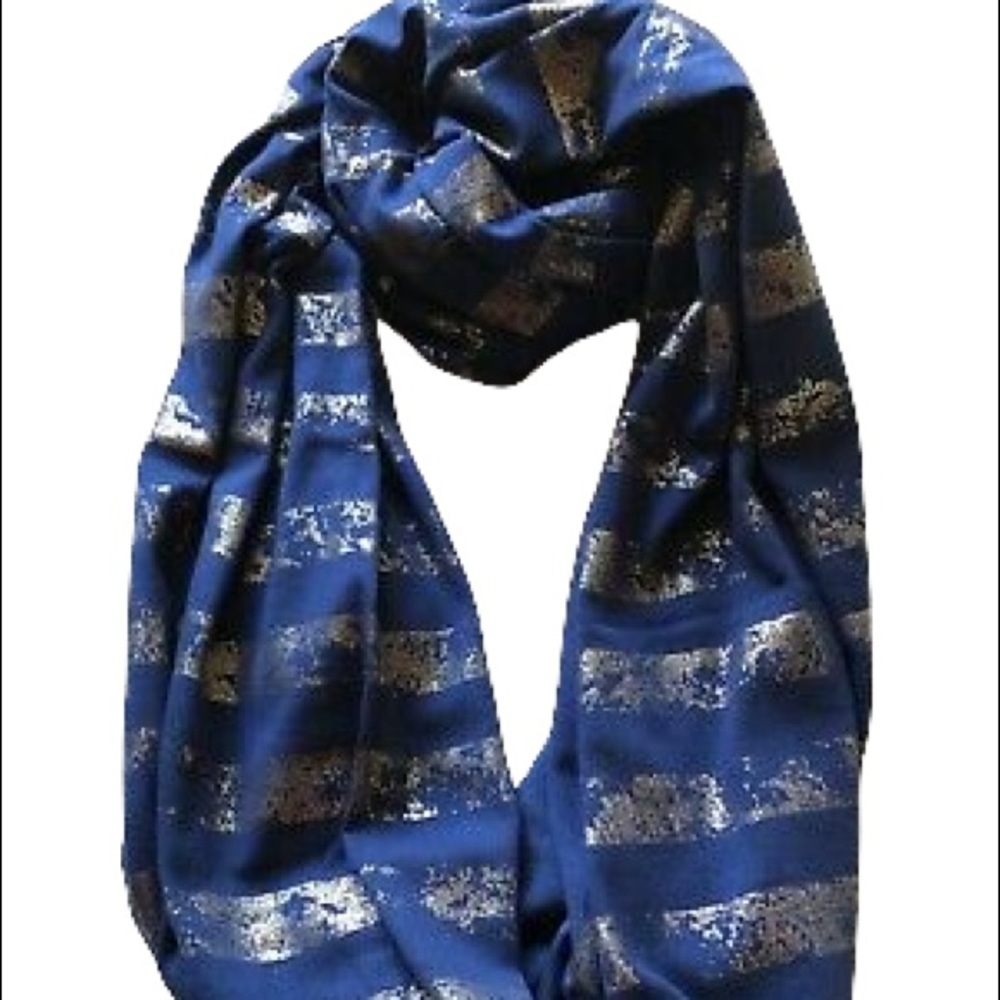 Gap Navy Blue Gold Metallic Scarf Wrap Around Neck Scarf Shawl